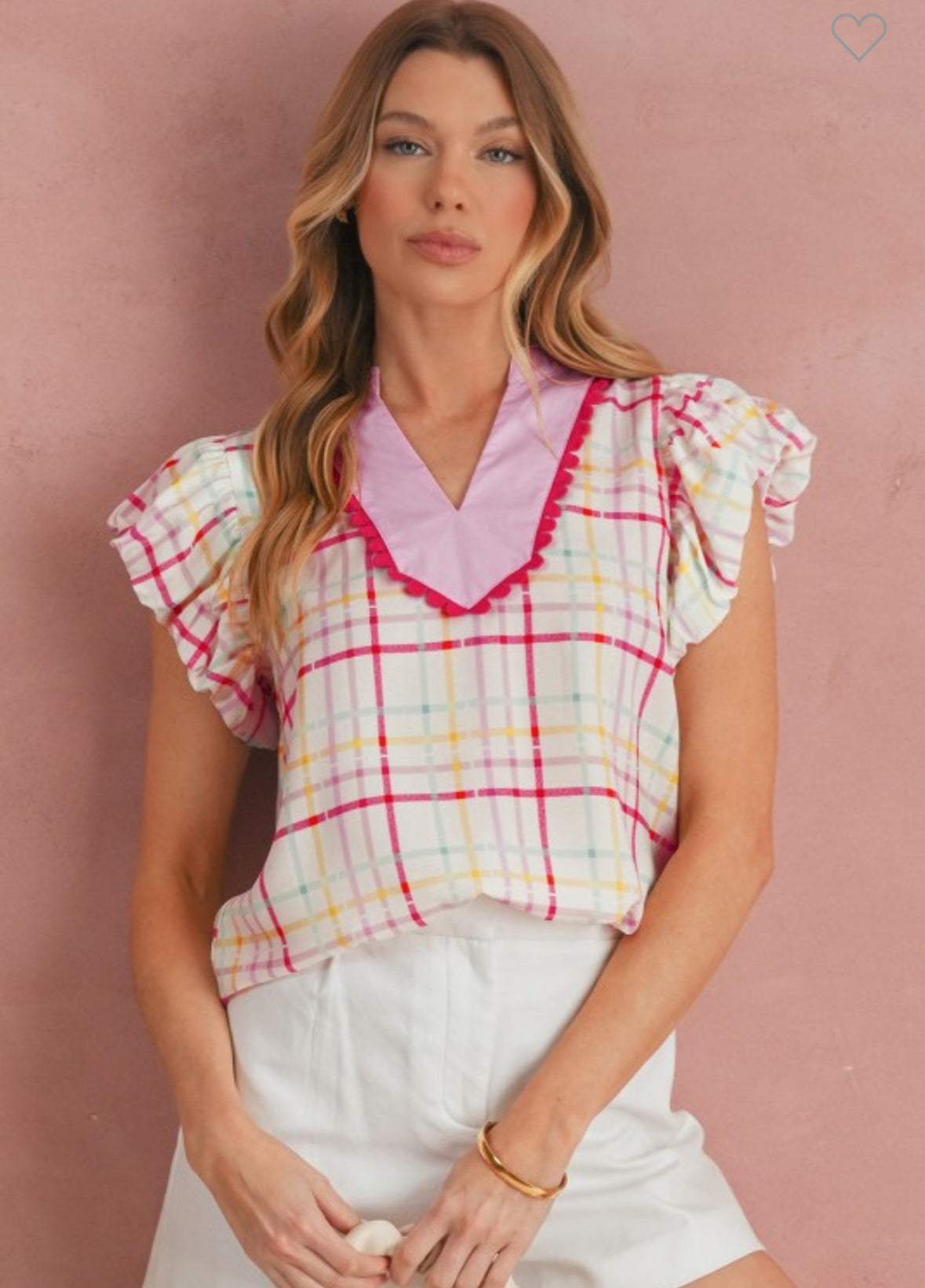 Light Plaid Ruffle Top