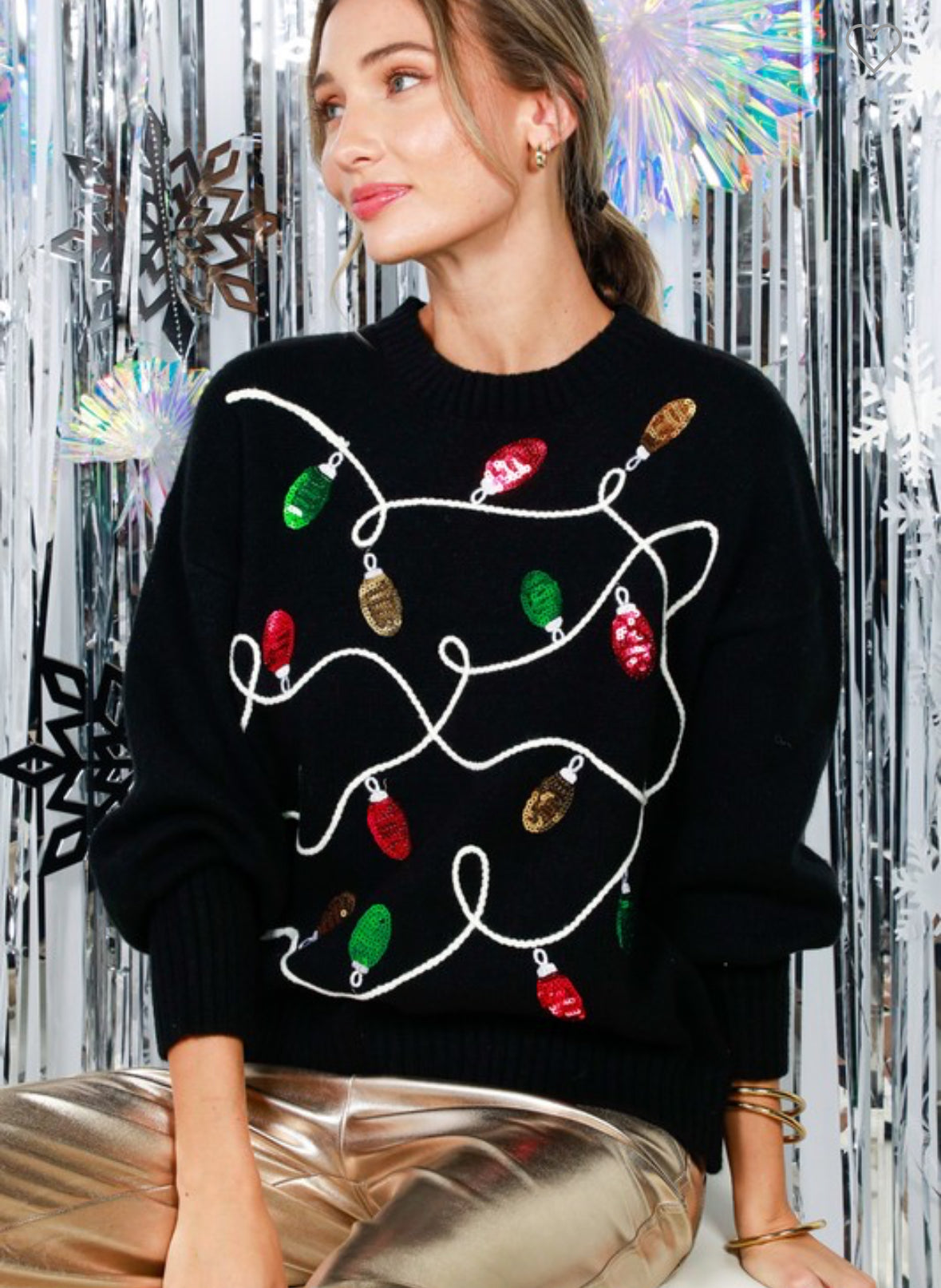 Christmas Lights Sweater Black